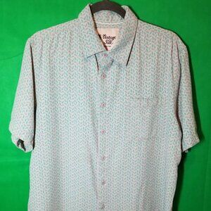 Vintage Silk Circa 1969 Mens 100% Silk Palm Leaves Button Up Short Sleeve,Island